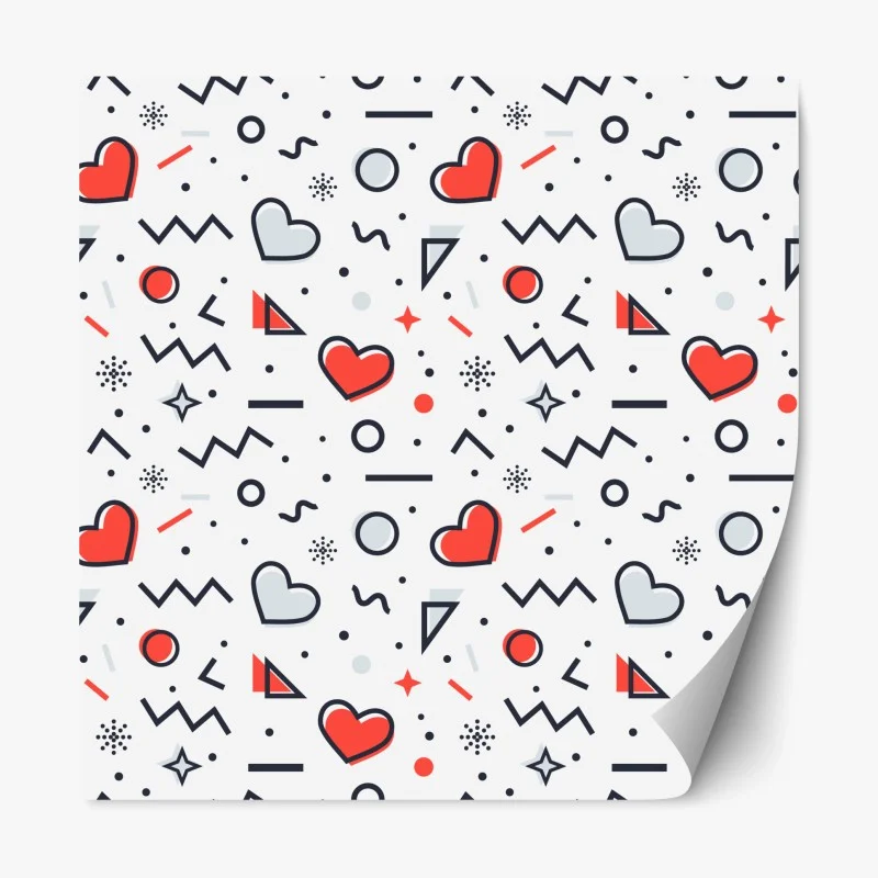 Adesivo riposizionabile motivo romantico a cuori e forme geometriche
