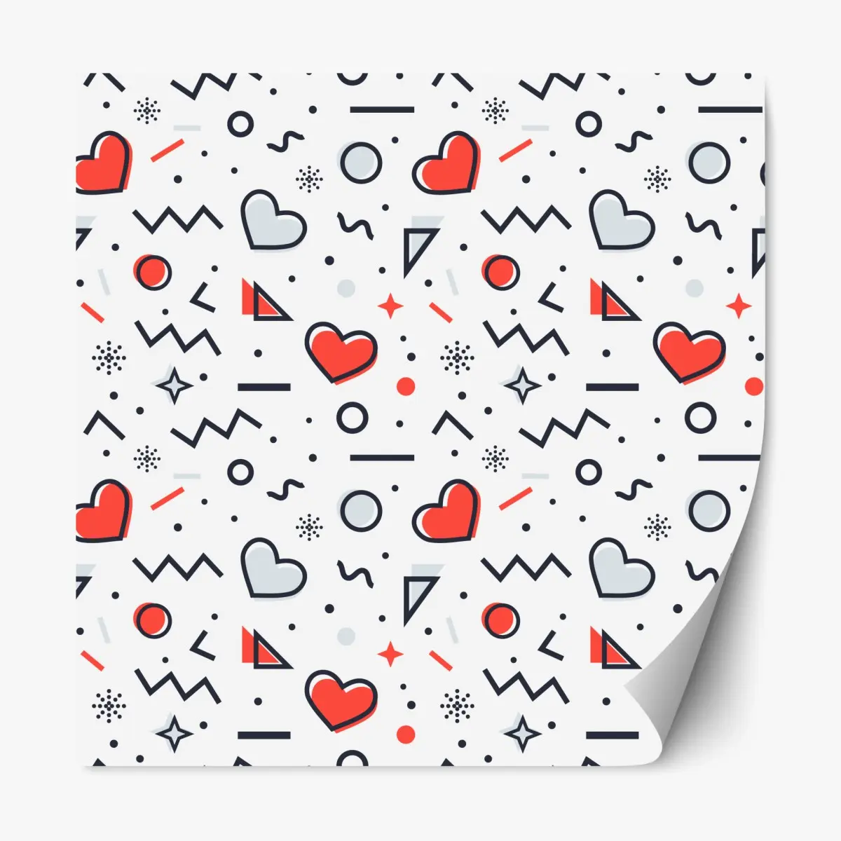 Adesivo riposizionabile motivo romantico a cuori e forme geometriche • Wallissimo®