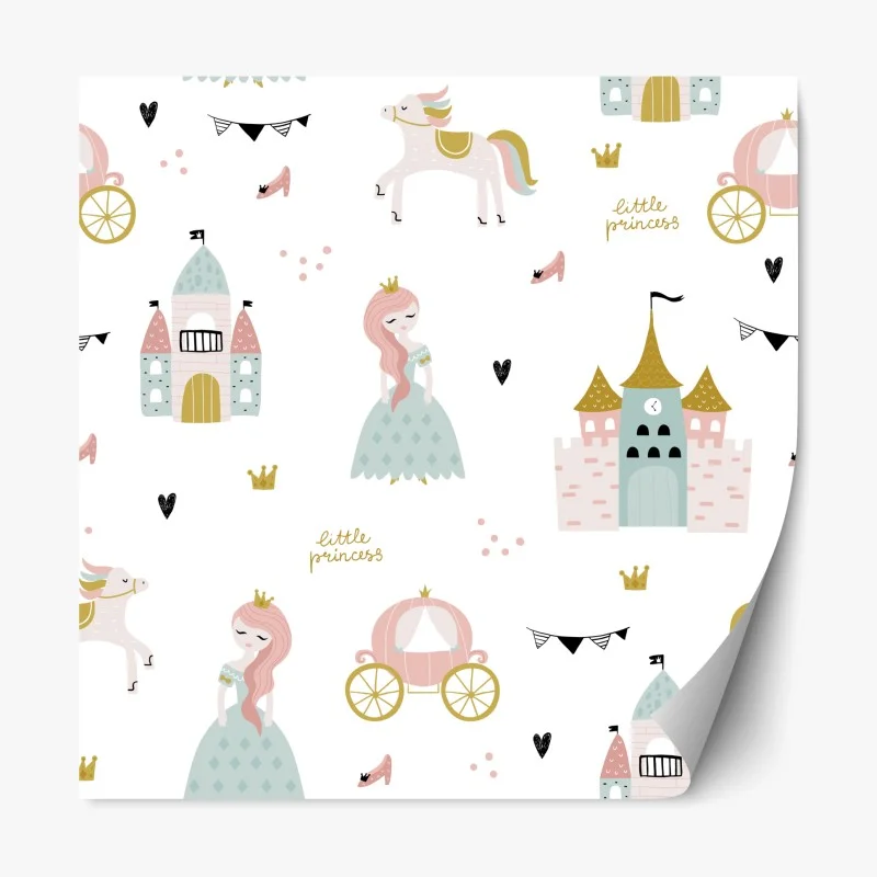 Adesivo riposizionabile motivo principessa fiabesca in colori pastello