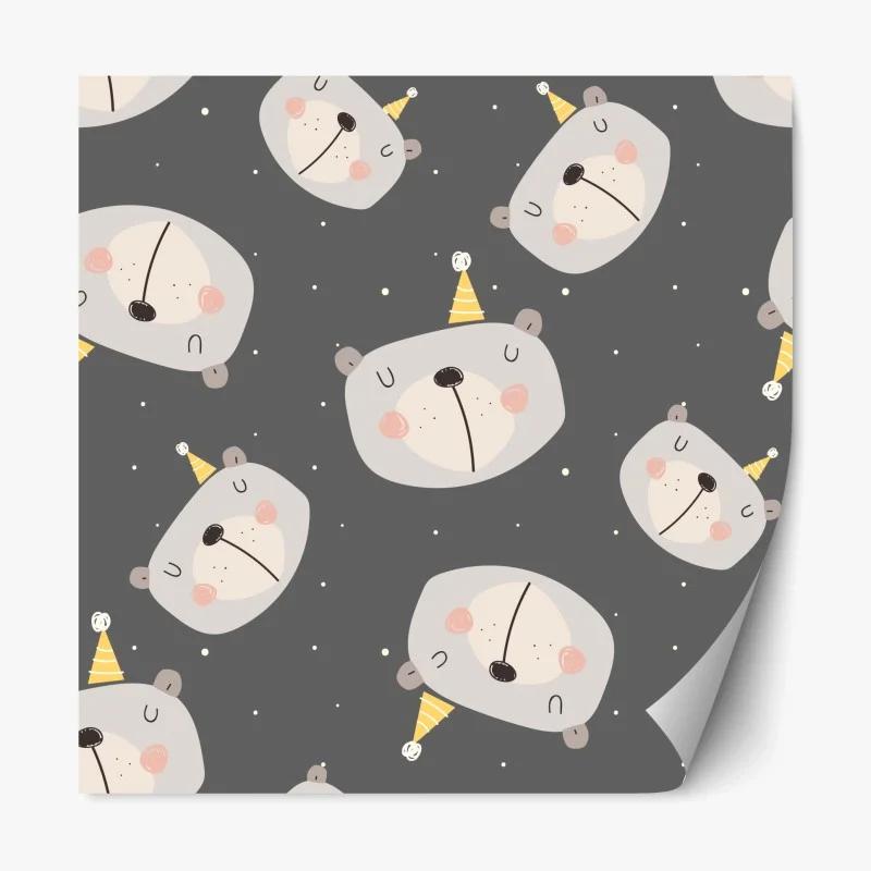 Adesivo riposizionabile orsetti sognanti su sfondo grigio