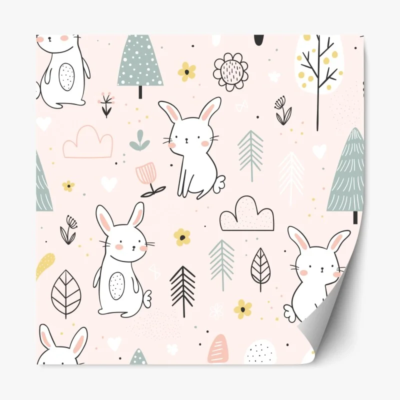 Adesivo riposizionabile motivo con coniglietti pastello per cameretta