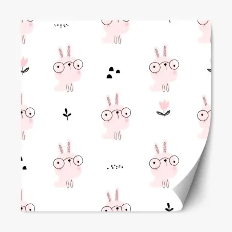 Adesivo riposizionabile coniglietti rosa con occhiali su sfondo bianco • Wallissimo®