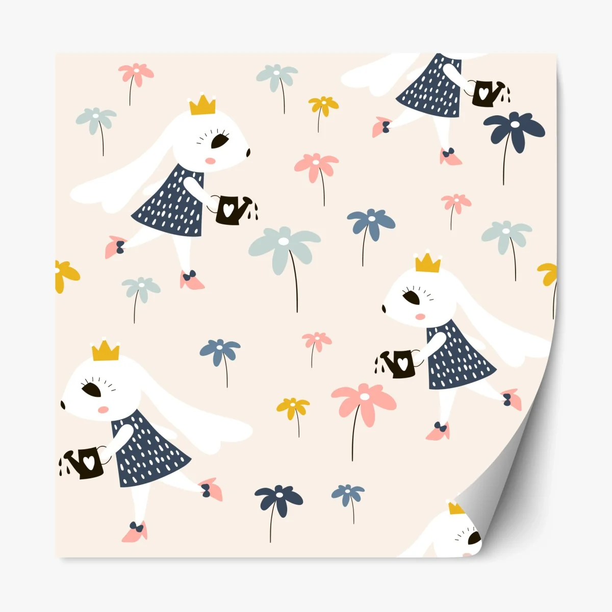 Adesivo riposizionabile coniglietta regina nel giardino fiabesco • Wallissimo® Adesivo riposizionabile coniglietta regina nel giardino fiabesco • Wallissimo®