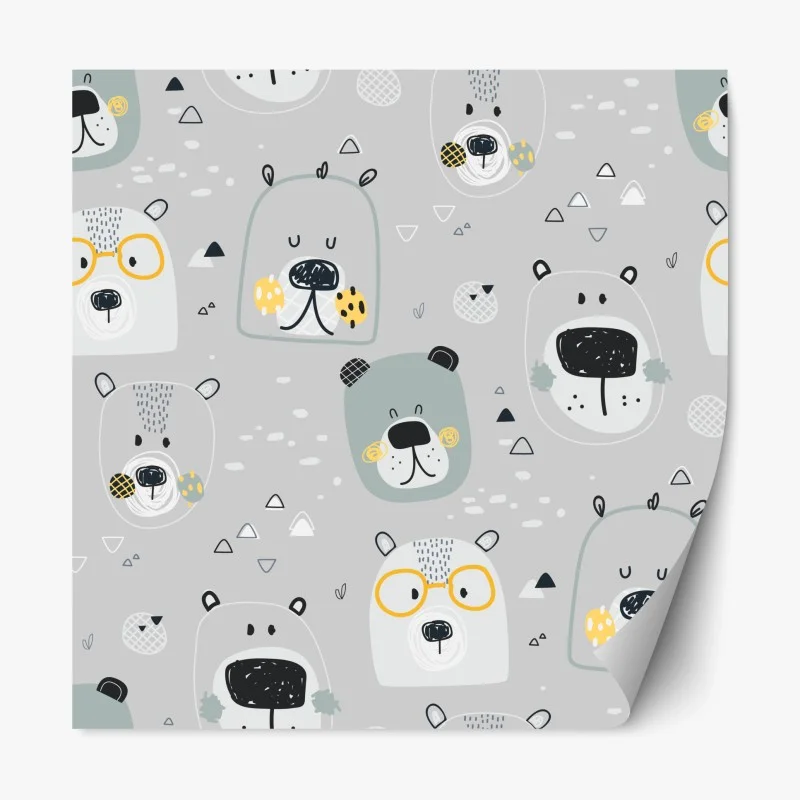Adesivo riposizionabile orsetti giocosi su sfondo grigio
