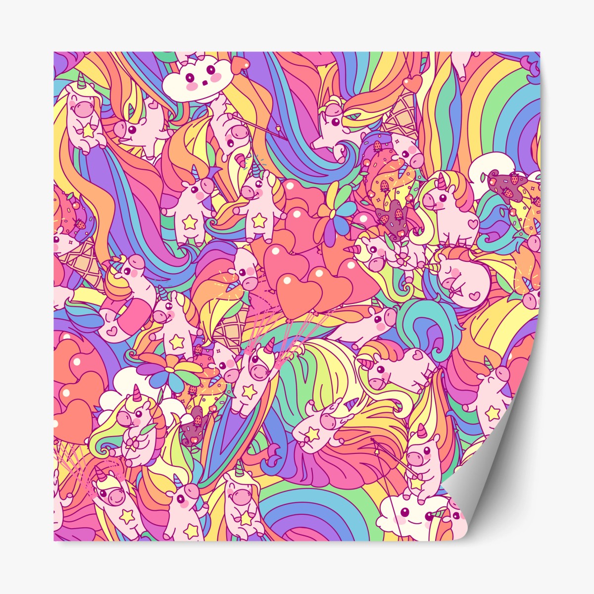 Adesivo riposizionabile pattern di unicorni e arcobaleni kawaii • Wallissimo®