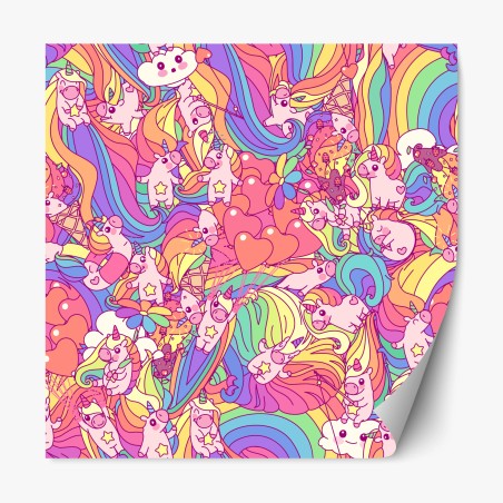 Adesivo riposizionabile pattern di unicorni e arcobaleni kawaii • Wallissimo®