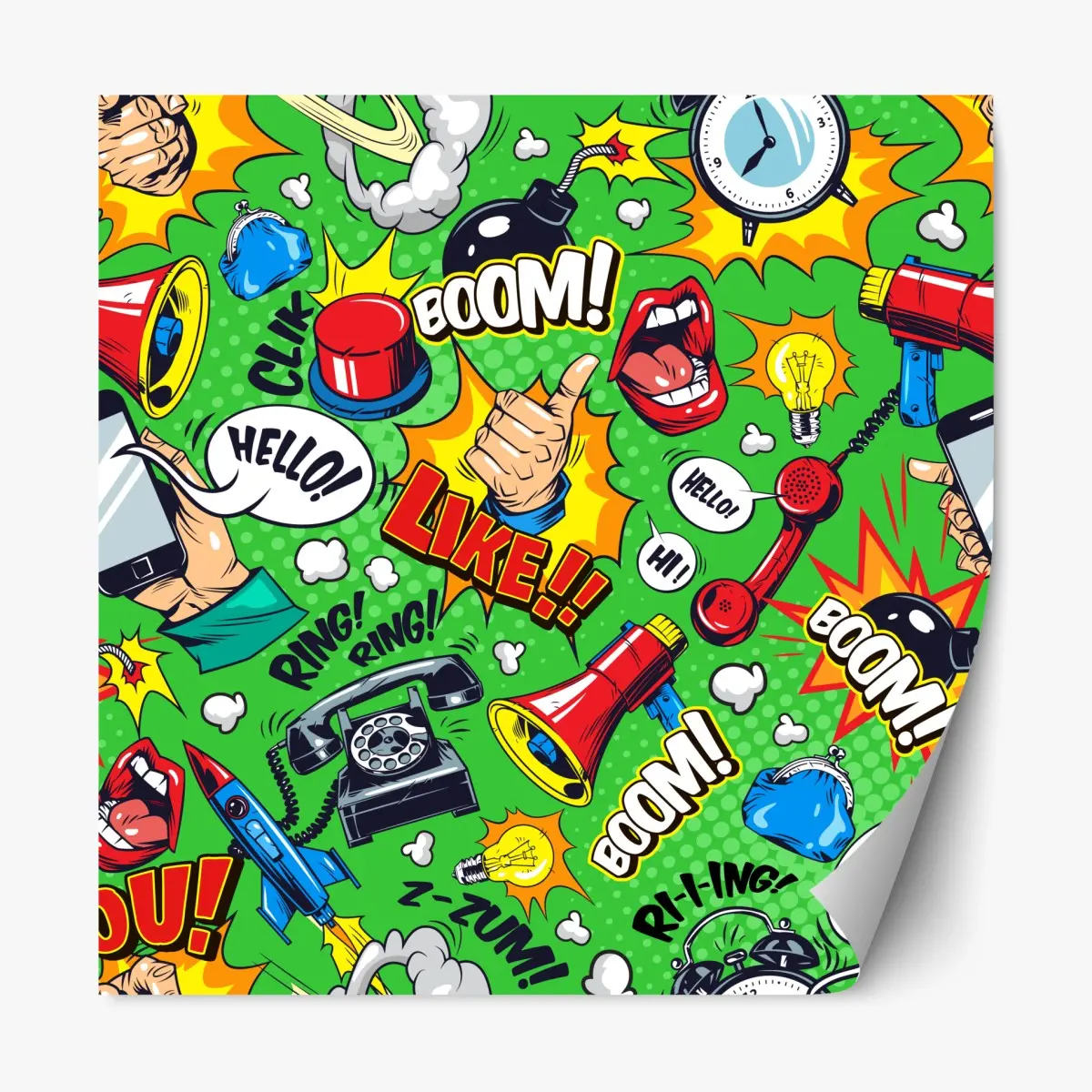 Adesivo riposizionabile esplosione pop art di icone di comunicazione colorata • Wallissimo® Adesivo riposizionabile esplosione pop art di icone di comunicazione colorata • Wallissimo®