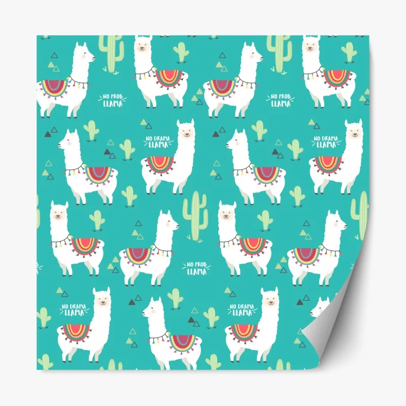 Adesivo riposizionabile motivo di lama felici su sfondo turchese