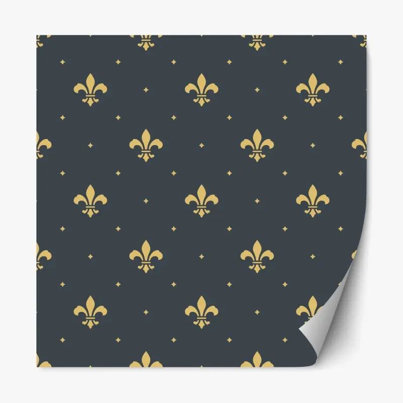 Adesivo riposizionabile elegante motivo a gigli dorati su fondo blu • Wallissimo®