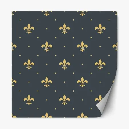 Adesivo riposizionabile elegante motivo a gigli dorati su fondo blu • Wallissimo®