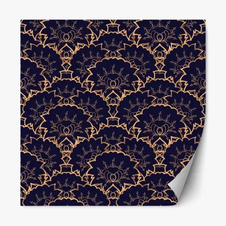Adesivo riposizionabile eleganza ornamentale dorata su blu notte • Wallissimo®