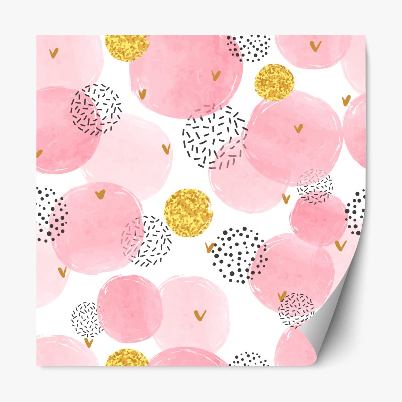 Adesivo riposizionabile motivo a pallini rosa acquerello e glitter oro