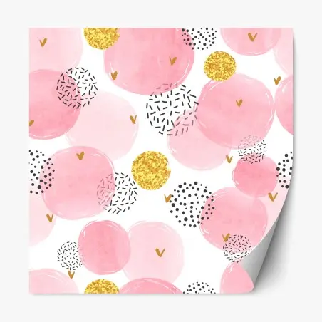 Adesivo riposizionabile motivo a pallini rosa acquerello e glitter oro • Wallissimo®