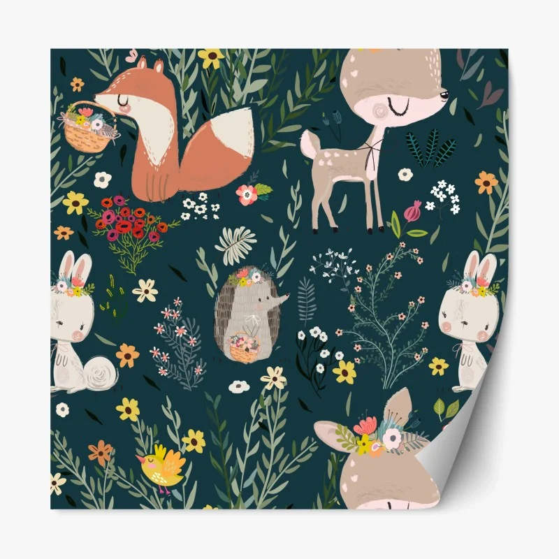 Adesivo riposizionabile animali del bosco in fiore