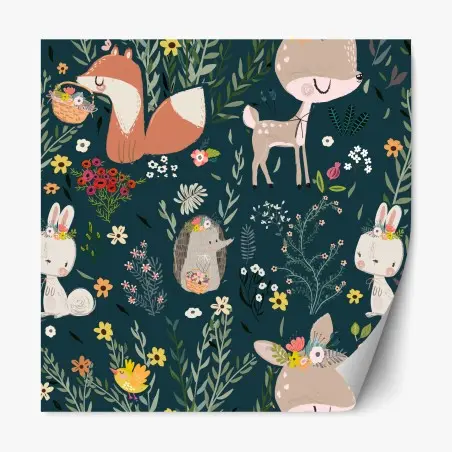 Adesivo riposizionabile animali del bosco in fiore • Wallissimo®