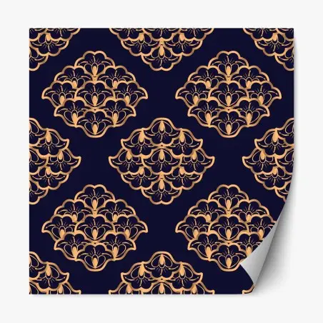Adesivo riposizionabile motivo ornamentale dorato su sfondo blu notte • Wallissimo®