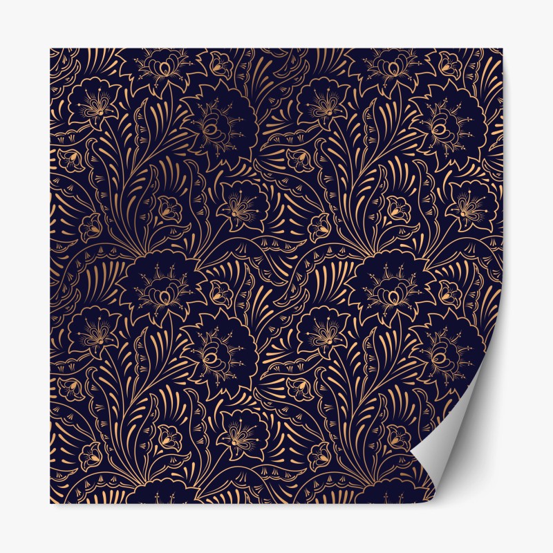 Adesivo riposizionabile motivo floreale elegante in blu notte e oro