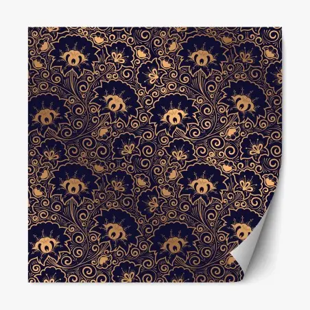 Adesivo riposizionabile motivo floreale ornamentale dorato su sfondo blu notte • Wallissimo®