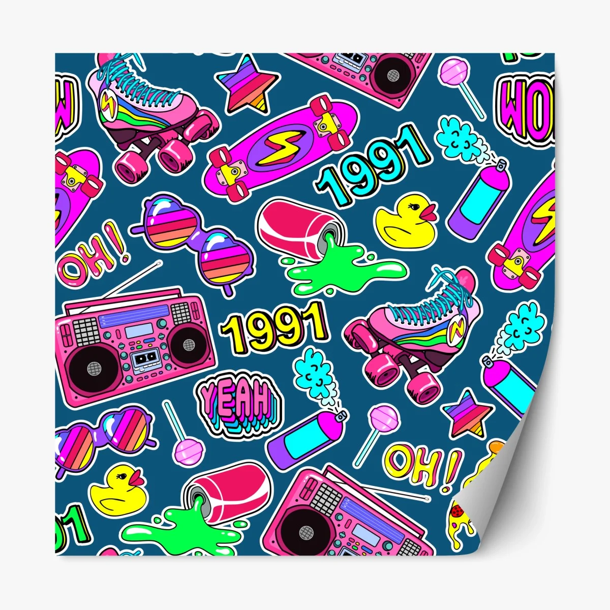 Adesivo riposizionabile motivo pop anni '90 colorato • Wallissimo® Adesivo riposizionabile motivo pop anni '90 colorato • Wallissimo®