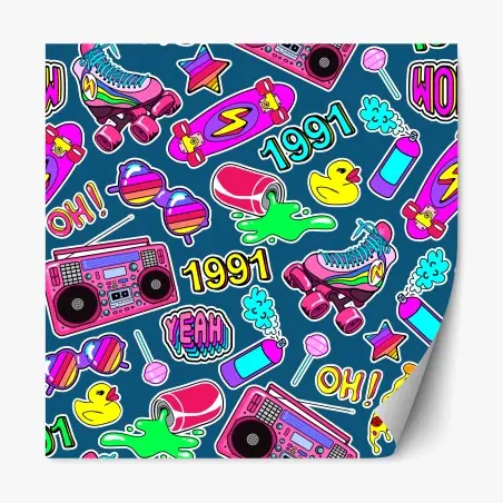 Adesivo riposizionabile motivo pop anni '90 colorato • Wallissimo®