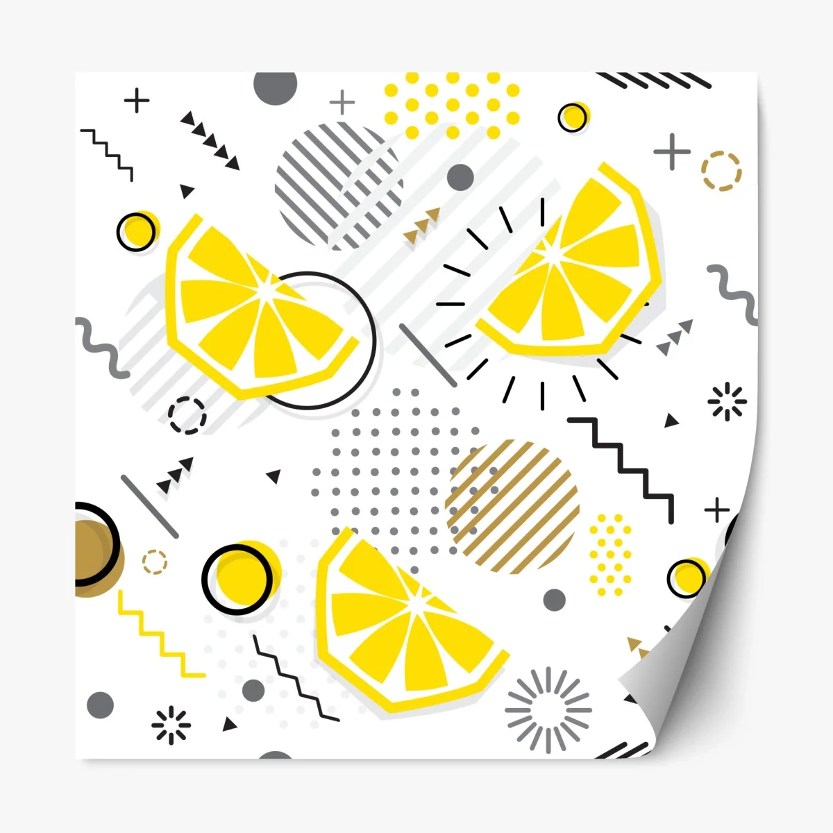 Adesivo riposizionabile motivo estivo con spicchi di limone e forme geometriche • Wallissimo® Adesivo riposizionabile motivo estivo con spicchi di limone e forme geometriche • Wallissimo®