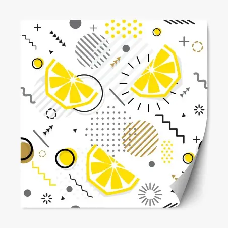 Adesivo riposizionabile motivo estivo con spicchi di limone e forme geometriche • Wallissimo®