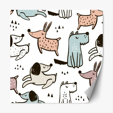 Adesivo riposizionabile pattern di cani pastello allegri • Wallissimo®