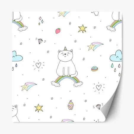 Adesivo riposizionabile gatto arcobaleno in stile kawaii • Wallissimo®