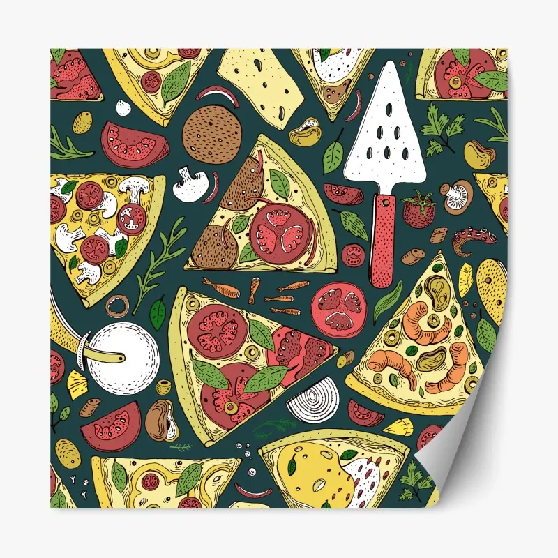 Adesivo riposizionabile motivo pizza illustrata colorata per pareti