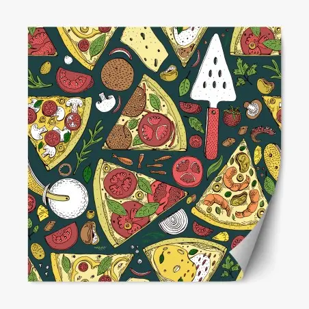 Adesivo riposizionabile motivo pizza illustrata colorata per pareti • Wallissimo®