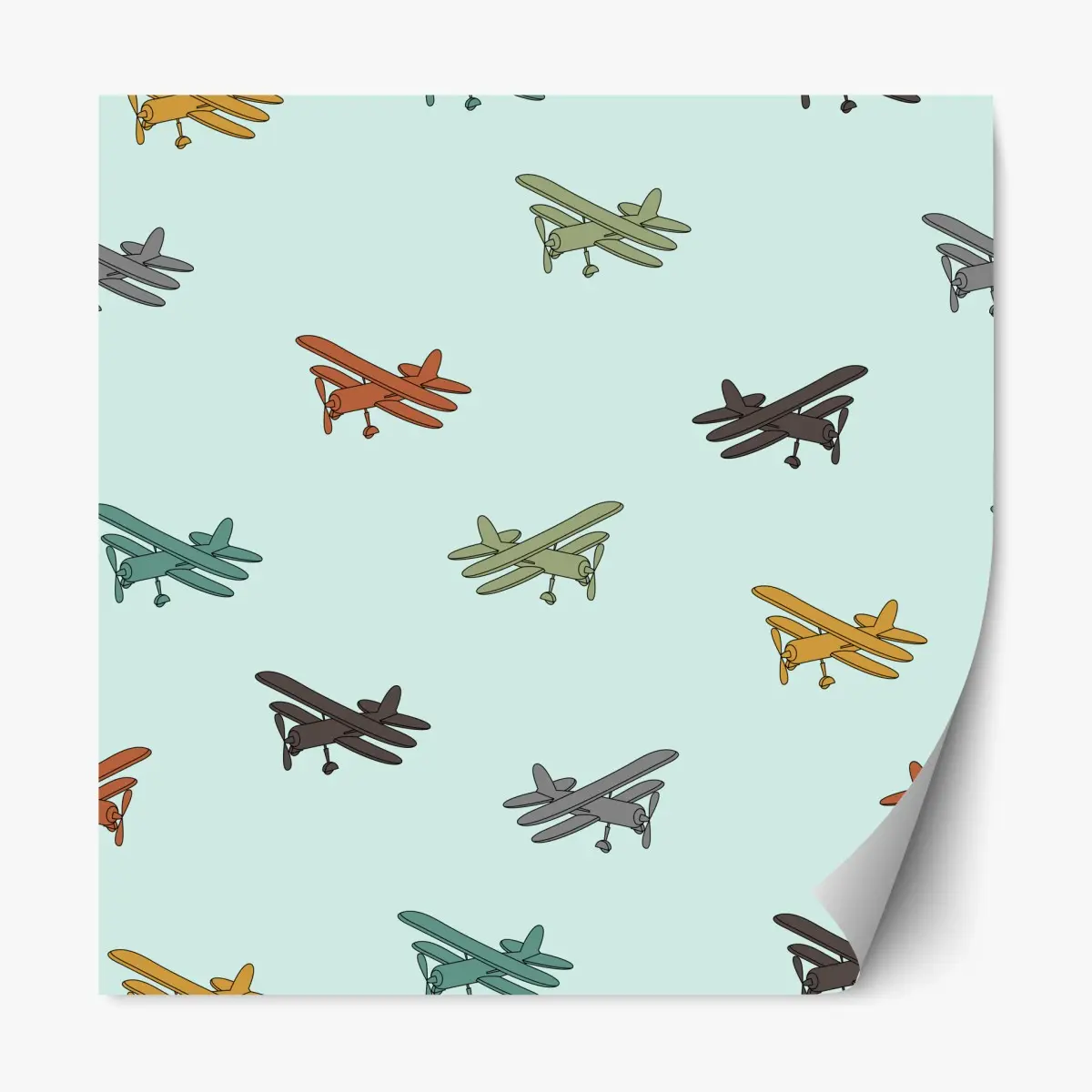 Adesivo riposizionabile cieli vintage con biplani colorati • Wallissimo®
