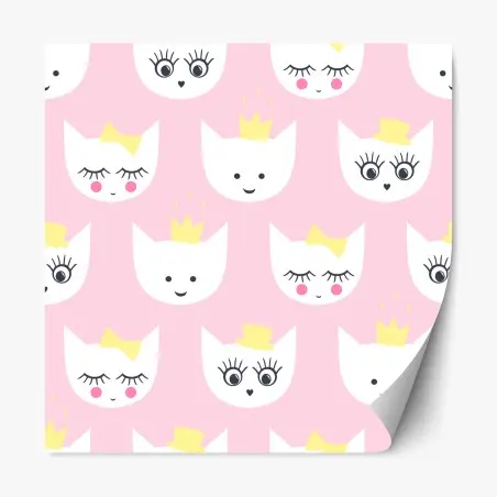 Adesivo riposizionabile gattini principesse su sfondo rosa • Wallissimo®