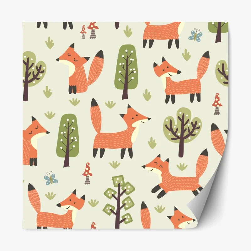 Adesivo riposizionabile volpi nella foresta motivo illustrato per bambini