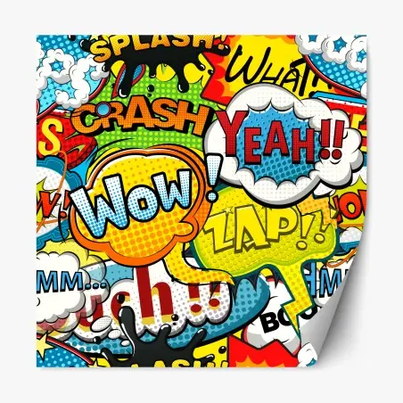 Adesivo riposizionabile murales pop art con onomatopee colorate • Wallissimo®