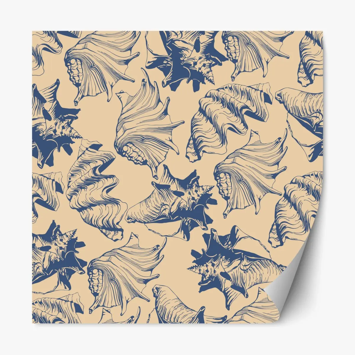 Adesivo riposizionabile motivo conchiglie marino blu e beige • Wallissimo®