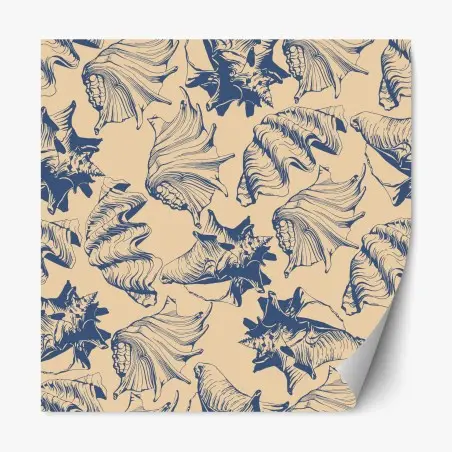 Adesivo riposizionabile motivo conchiglie marino blu e beige • Wallissimo®