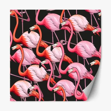 Adesivo riposizionabile motivo fenicotteri rosa su sfondo scuro • Wallissimo®