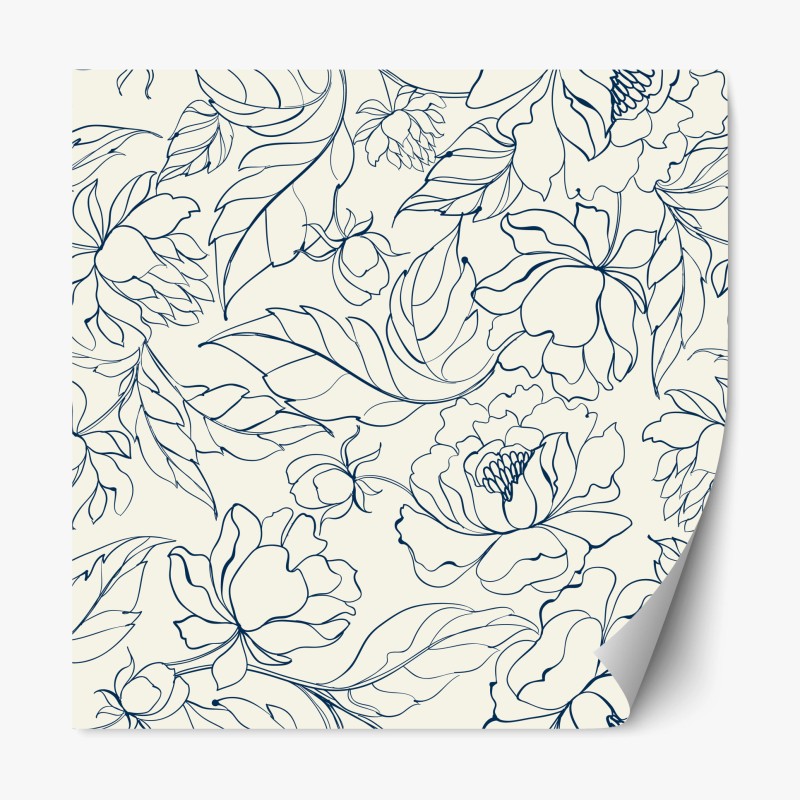 Adesivo riposizionabile elegante motivo floreale blu su fondo crema