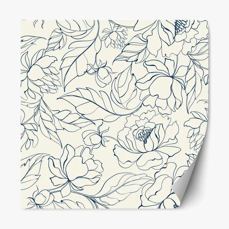 Adesivo riposizionabile elegante motivo floreale blu su fondo crema