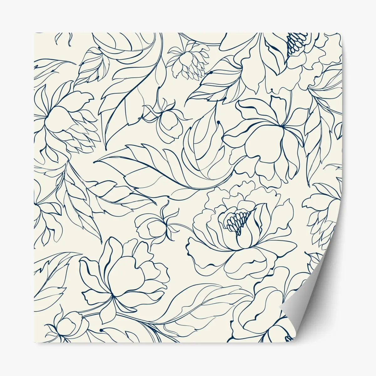 Adesivo riposizionabile elegante motivo floreale blu su fondo crema • Wallissimo® Adesivo riposizionabile elegante motivo floreale blu su fondo crema • Wallissimo®