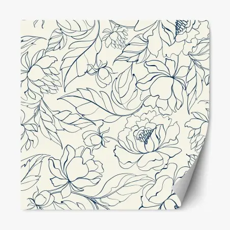 Adesivo riposizionabile elegante motivo floreale blu su fondo crema • Wallissimo®