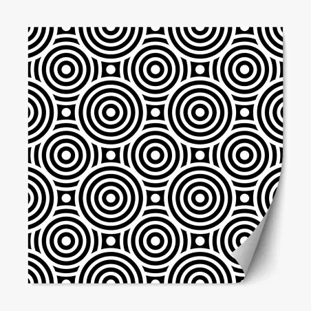 Adesivo riposizionabile motivo optical a cerchi concentrici in bianco e nero • Wallissimo®