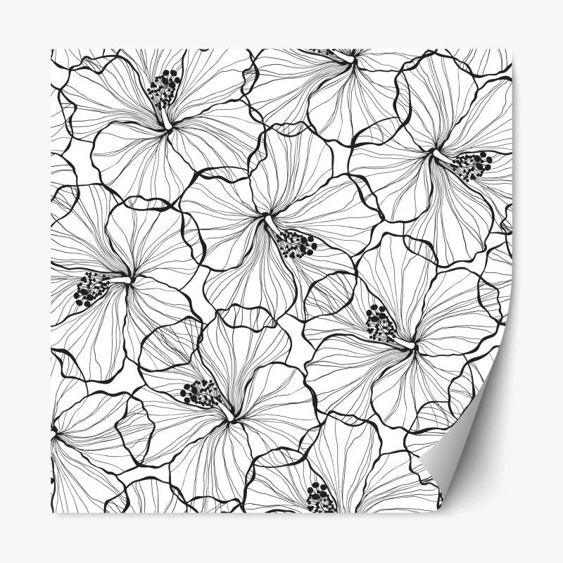 Adesivo riposizionabile motivo floreale a linee sottili in bianco e nero