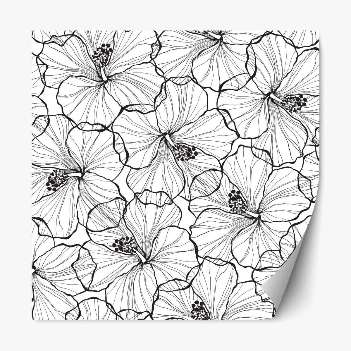 Adesivo riposizionabile motivo floreale a linee sottili in bianco e nero • Wallissimo® Adesivo riposizionabile motivo floreale a linee sottili in bianco e nero • Wallissimo®
