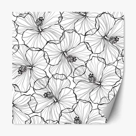 Adesivo riposizionabile motivo floreale a linee sottili in bianco e nero • Wallissimo®