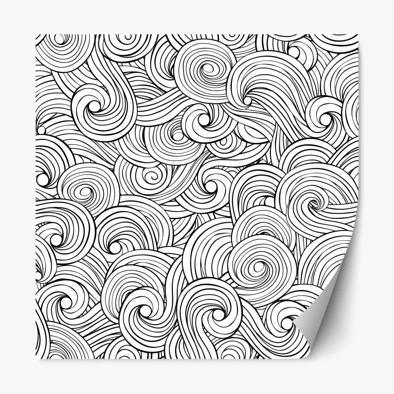 Adesivo riposizionabile onde astratte a spirale in bianco e nero