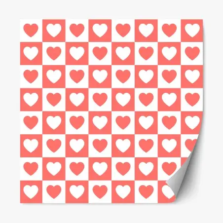 Adesivo riposizionabile motivo a scacchi con cuori rosa • Wallissimo®