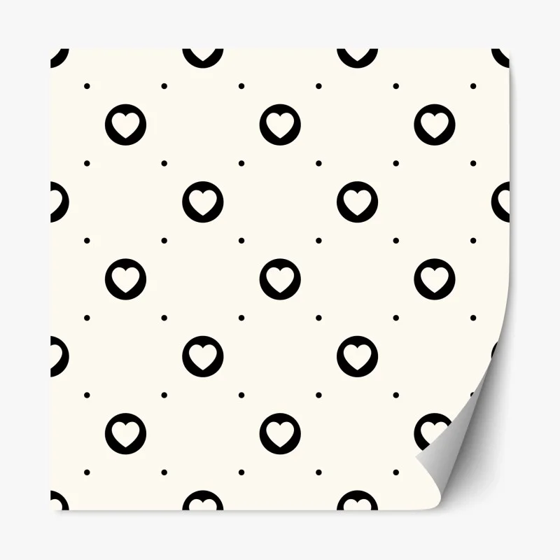 Adesivo riposizionabile motivo di cuori minimal in bianco e nero