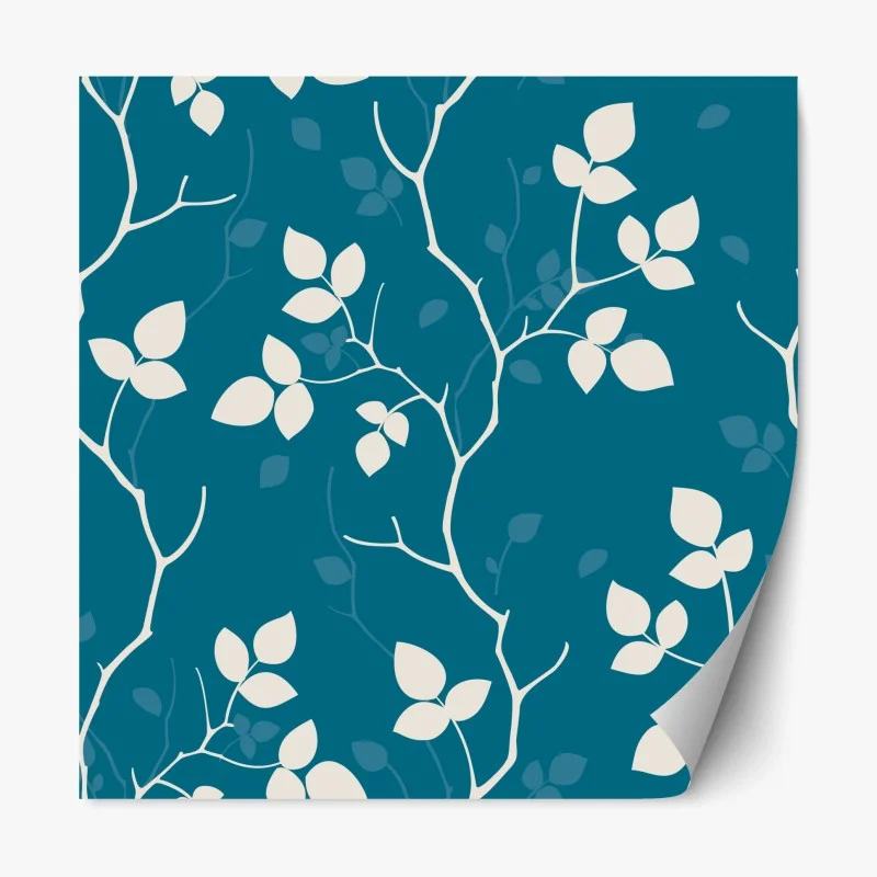 Adesivo riposizionabile motivo botanico turchese con foglie avorio