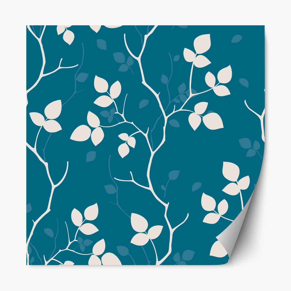 Adesivo riposizionabile motivo botanico turchese con foglie avorio • Wallissimo®